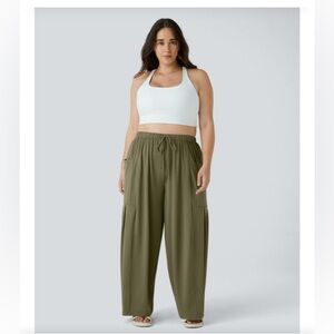 HALARA Olive mid-rise relaxed fit Wide-Leg pocket Pants